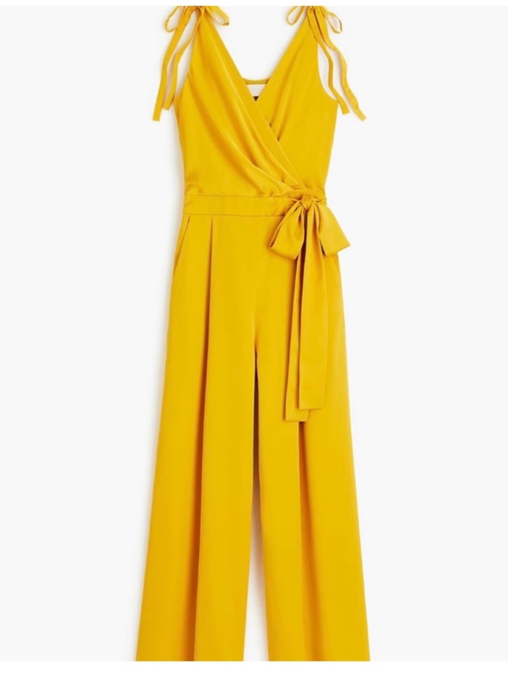 J.Crew Collection Satin Wide Leg Jumpsuit Yellow Wrap Tie Waist Size 6 NWT